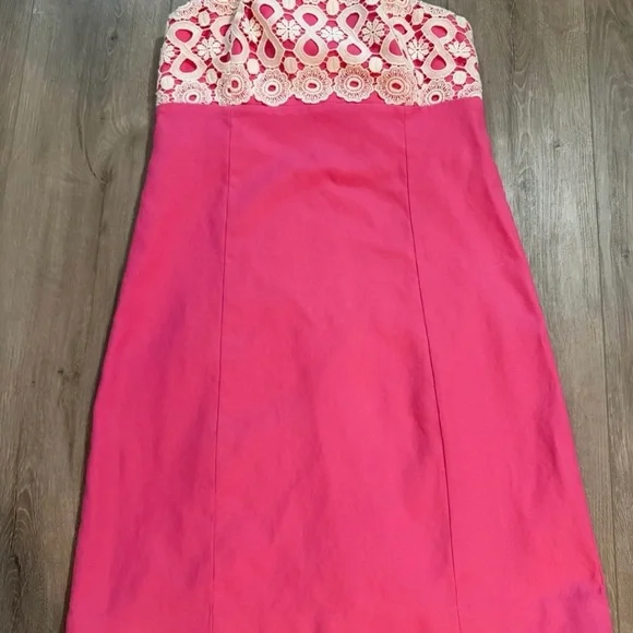 Lilly Pulitzer Pink Strapless Dress with White Lace - Picture 2 of 5